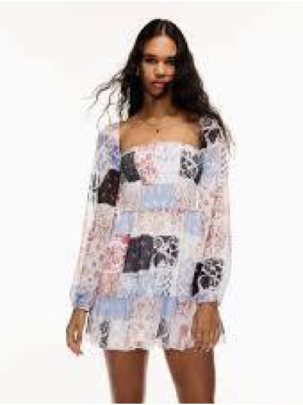 Wilfred Tempest Patchwork Lace Long Sleeve Mini Dress Sheer Boho Women's 2XL